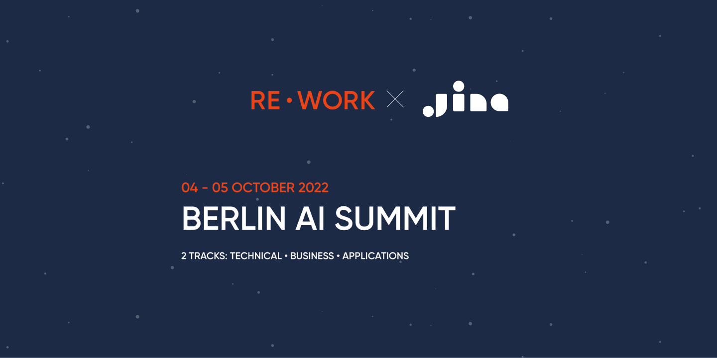 Dark blue poster with "RE-WORK X" and "BERLIN AI SUMMIT" for an event on "04 - 05 OCTOBER 2022" with two tracks