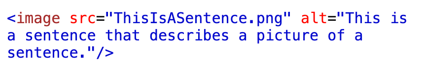 HTML code displaying an image with an alt text: "This is a sentence that describes a picture of a sentence."