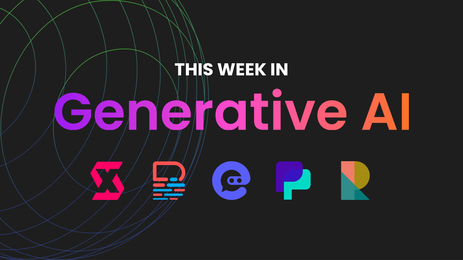 Dark purple background with "This Week in Generative AI" text and a lighter purple design, with AI project icons below