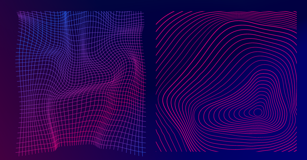 Dynamic abstract art with 3D gradient lines in blue, purple, and pink, creating a sense of depth and movement