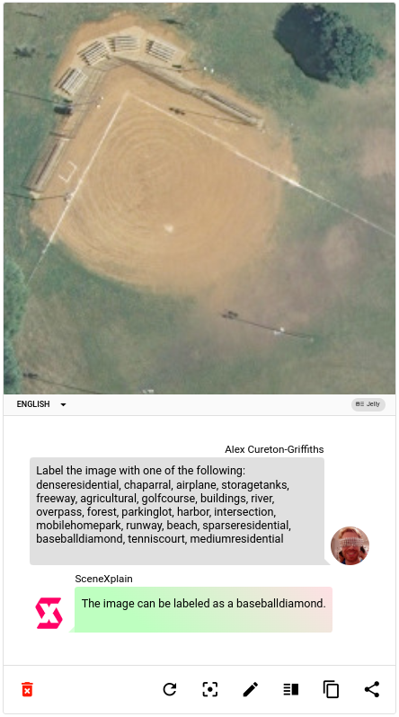 Aerial screenshot of a baseball diamond with an OpenStreetMap interface and various descriptive tags