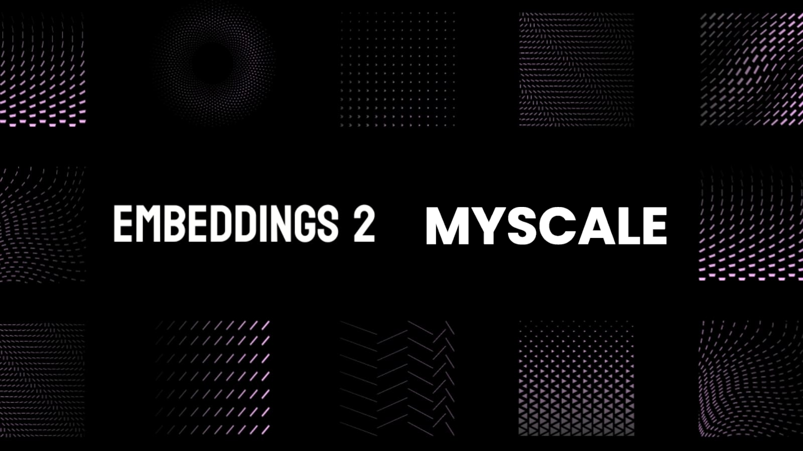 Contrastive black and white design with the text "EMBEDDINGS 2 MYSCALE" centered, creating an artistic academic vibe.