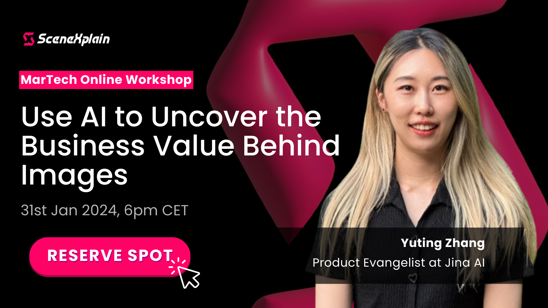 An advertisement for a MarTech Online Workshop titled "Use AI to Uncover the Business Value Behind Images," featuring a promi