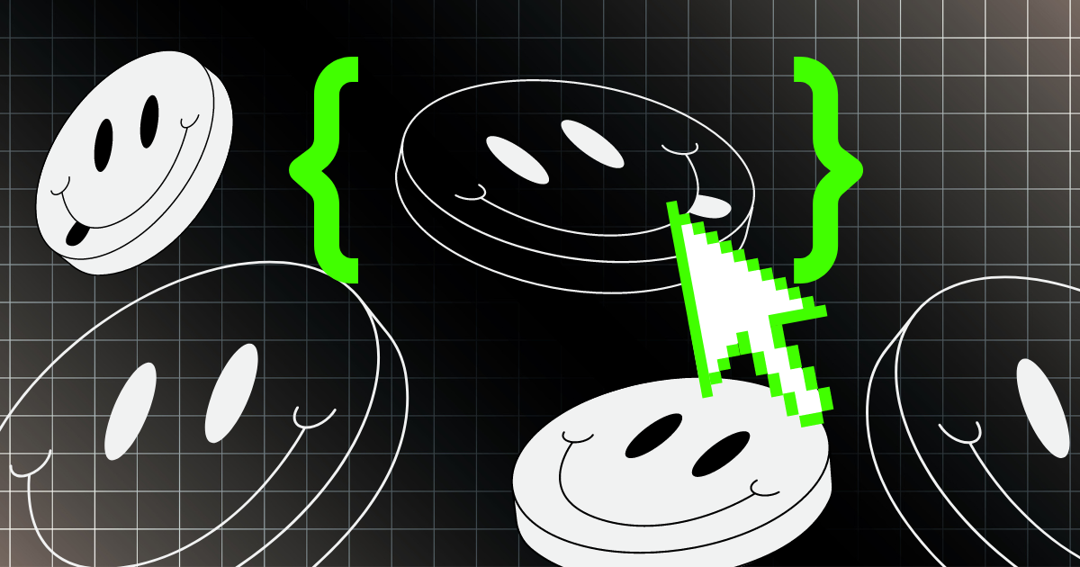 Black background with a grid, multiple smiley faces, and a cursor pointing to one of them.
