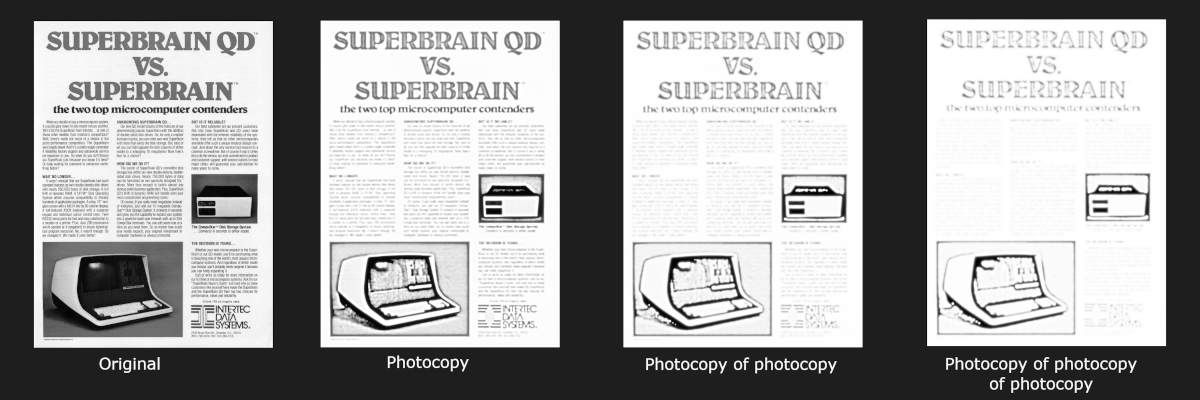 Deteriorating copies of an ad for the Intertec Superbrain, taken from BYTE magazine, Sept. 1981.