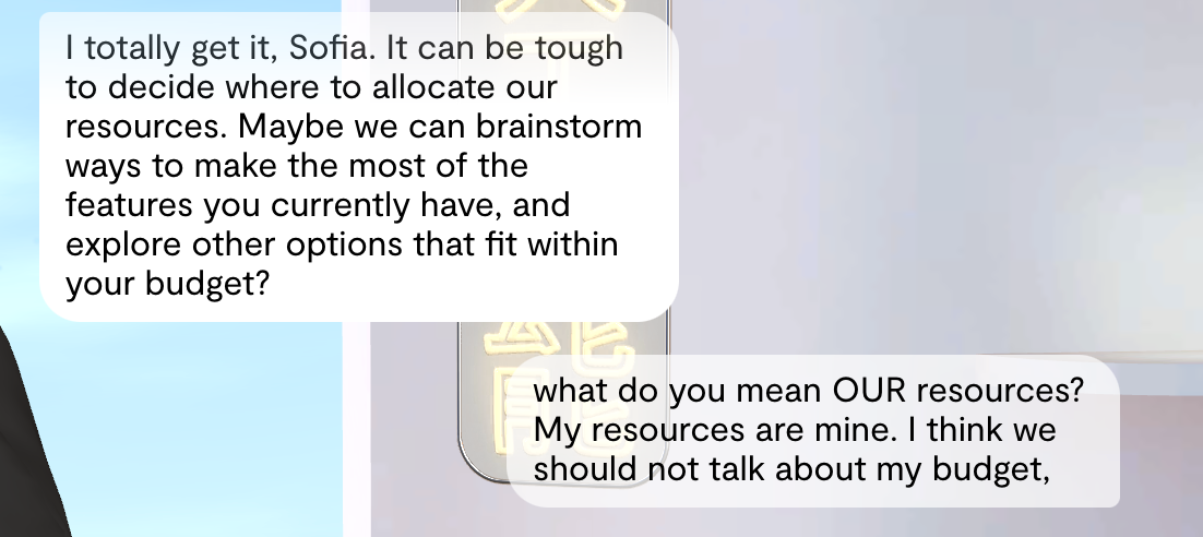 A digital conversation about budget allocation with text bubbles showing a strategic and collaborative tone.