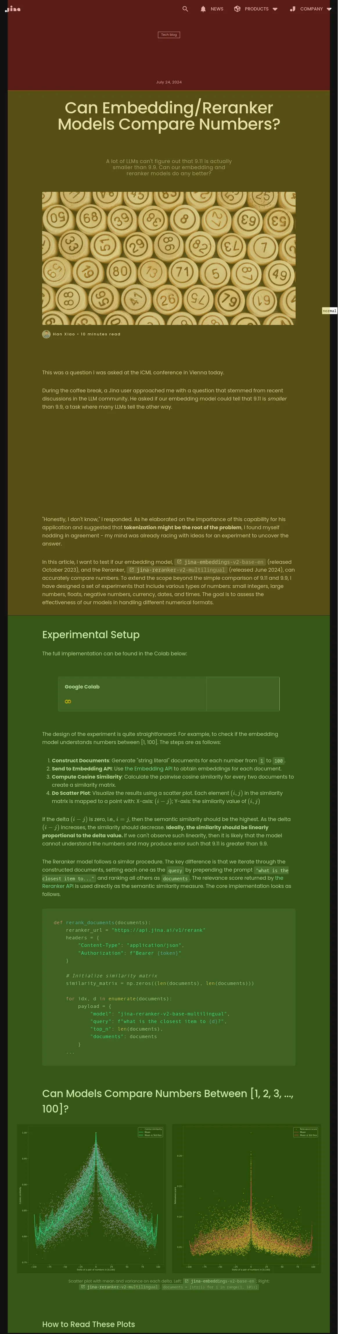 Webpage screenshot with green background, top navigation bar, scientific graphs, and headers discussing model number comparis