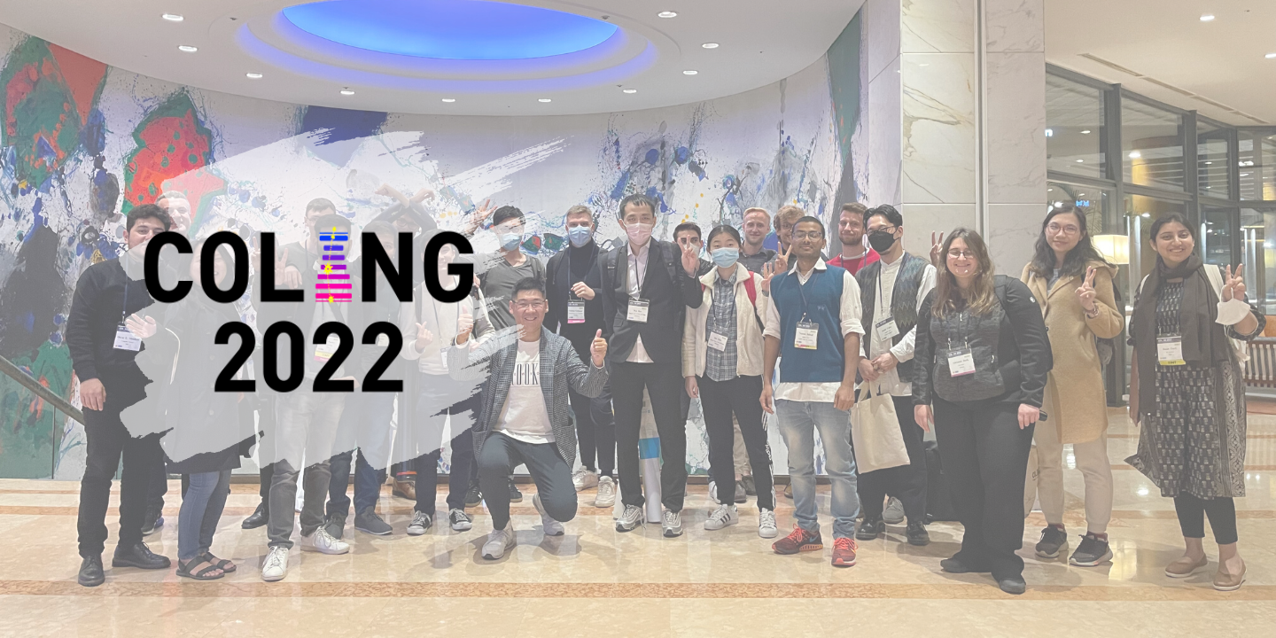 Group of students posing together at the COLING 2022 event, projecting a sense of camaraderie