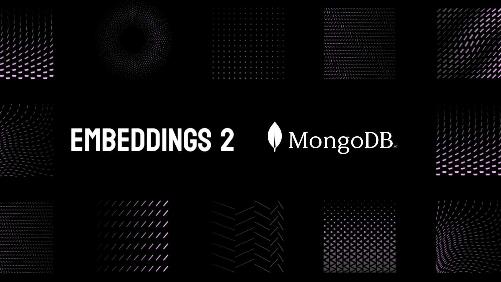 Black background with "EMBEDDINGS 2" on the left and "MongoDB" on the right in white text, suggesting a technical theme