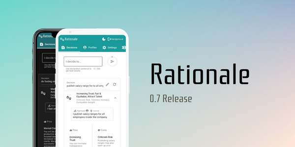 Rationale app's new version 0.7 banner with a blue to pink gradient background and highlighted features