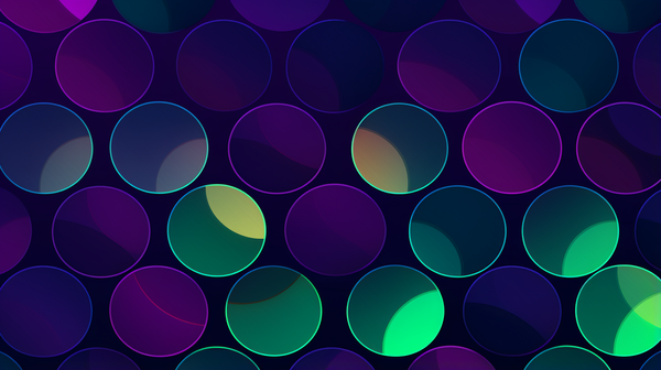 Abstract wallpaper with colorful circles of varying sizes on a dark blue background, creating a magical, atmospheric effect