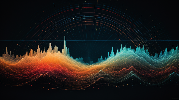 Abstract landscape with dynamic blue and orange waves against a black background, conveying a futuristic feel