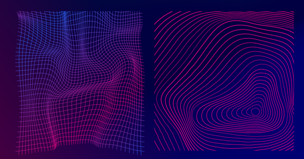 Dynamic abstract art with 3D gradient lines in blue, purple, and pink, creating a sense of depth and movement