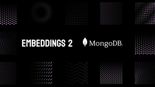 Black background with "EMBEDDINGS 2" on the left and "MongoDB" on the right in white text, suggesting a technical theme