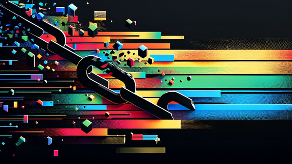 Colorful digital chain graphic with vibrant bricks against a black background, conveying energy and connectivity.