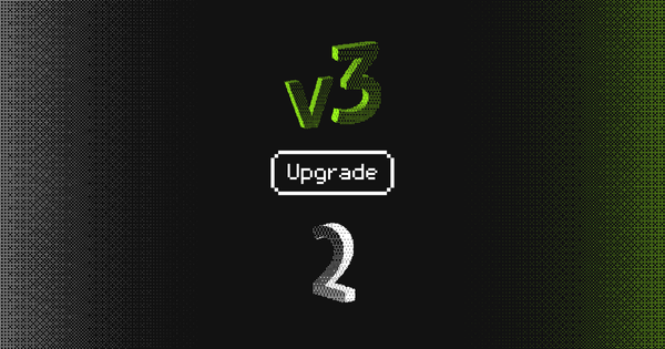 A digital upgrade theme with "V3" and a white "2", set against a green and black binary code background, with "Upgrade" centr