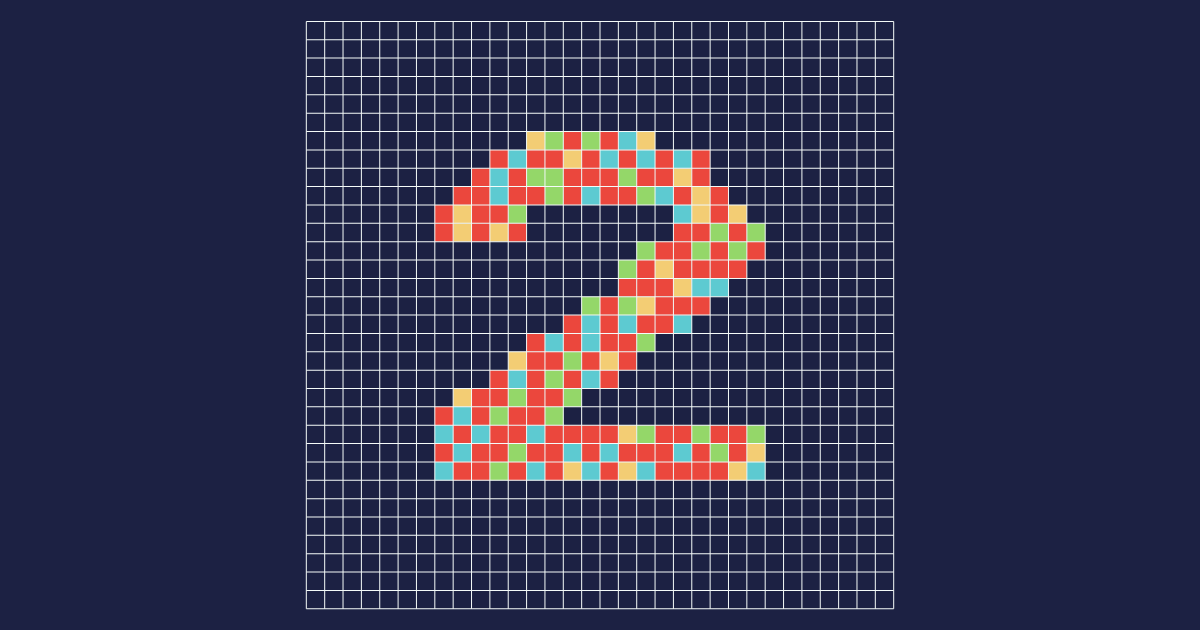 Digital number "2" displayed in a mosaic of colorful squares against a dark background, creating a futuristic vibe.